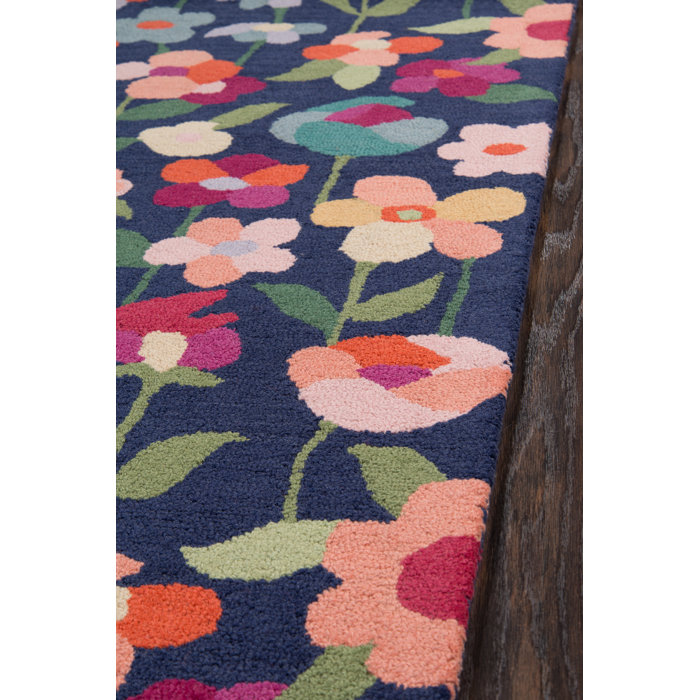 Wade Logan® Brooklington Handmade Hand Hooked Wool Navy/Pink Rug